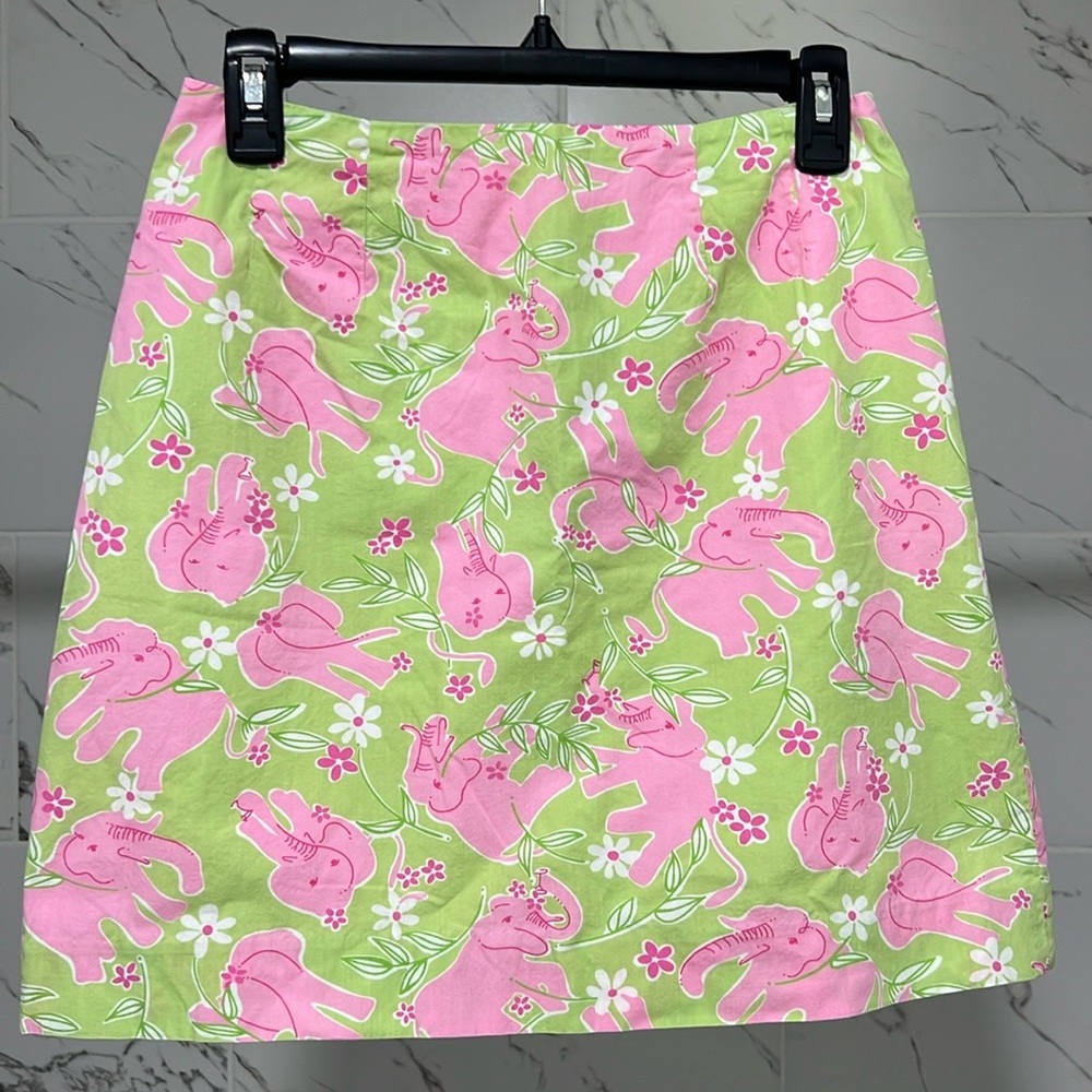 Lily Pulitzer vintage Pink and Green Elephant Print Skirt